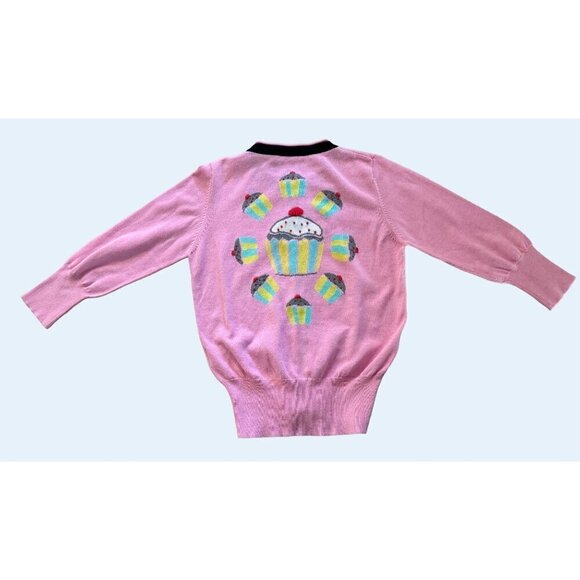 BEA YUK MUI Pink Cupcake Design Cardigan Sweater Sz Small - Picture 6 of 8